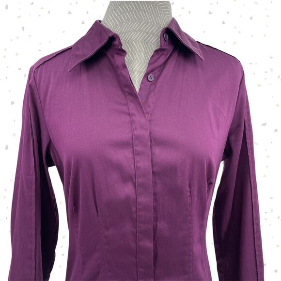 Plum Purple Button Down Blouse Shirt Long Sleeve Fall Jewel Tone Apt 9 Size S - Picture 2 of 10
